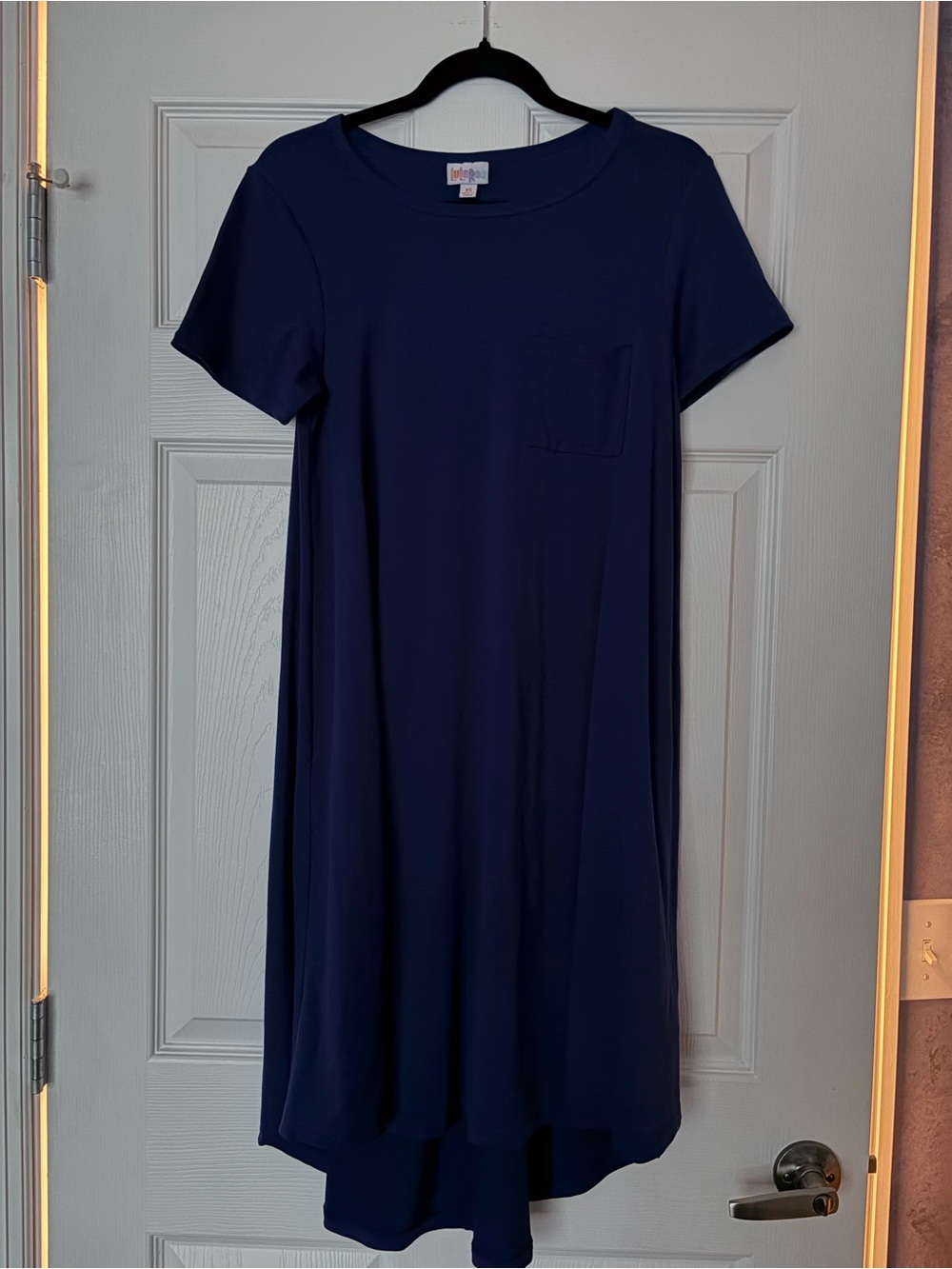 LuLaRoe Carly Navy Blue Short Sleeve High-Low Dress